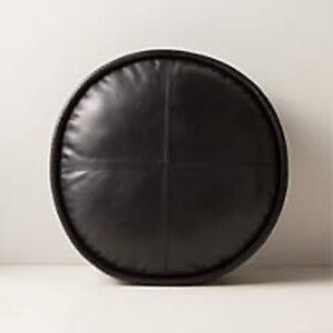 CB2 Dacre Round Black Leather Throw Pillow 16''